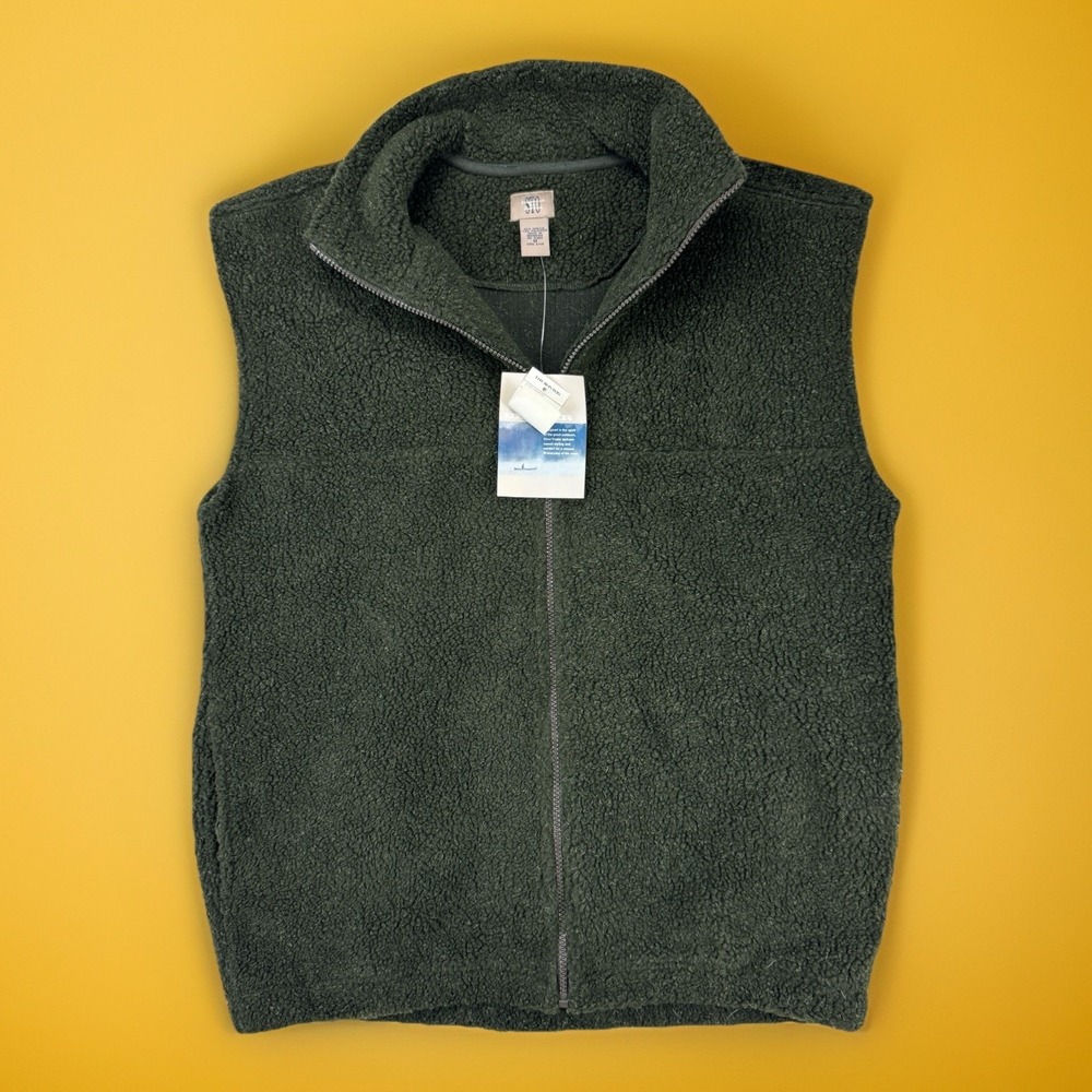 Berber Fleece Vest Mens Medium Olive Green Zip Up Sherpa Outdoors NWT Hunting